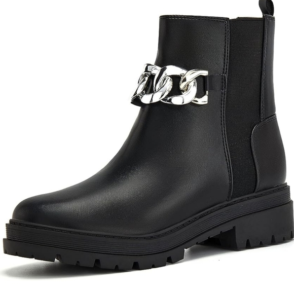 Womens Lug Sole Platform Ankle Boots Chelsea Slip On Chunky Block Heel Fall - Picture 12 of 12